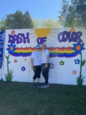 My friend and I after completing the Color Run hosted in Marinette, Wisconsin