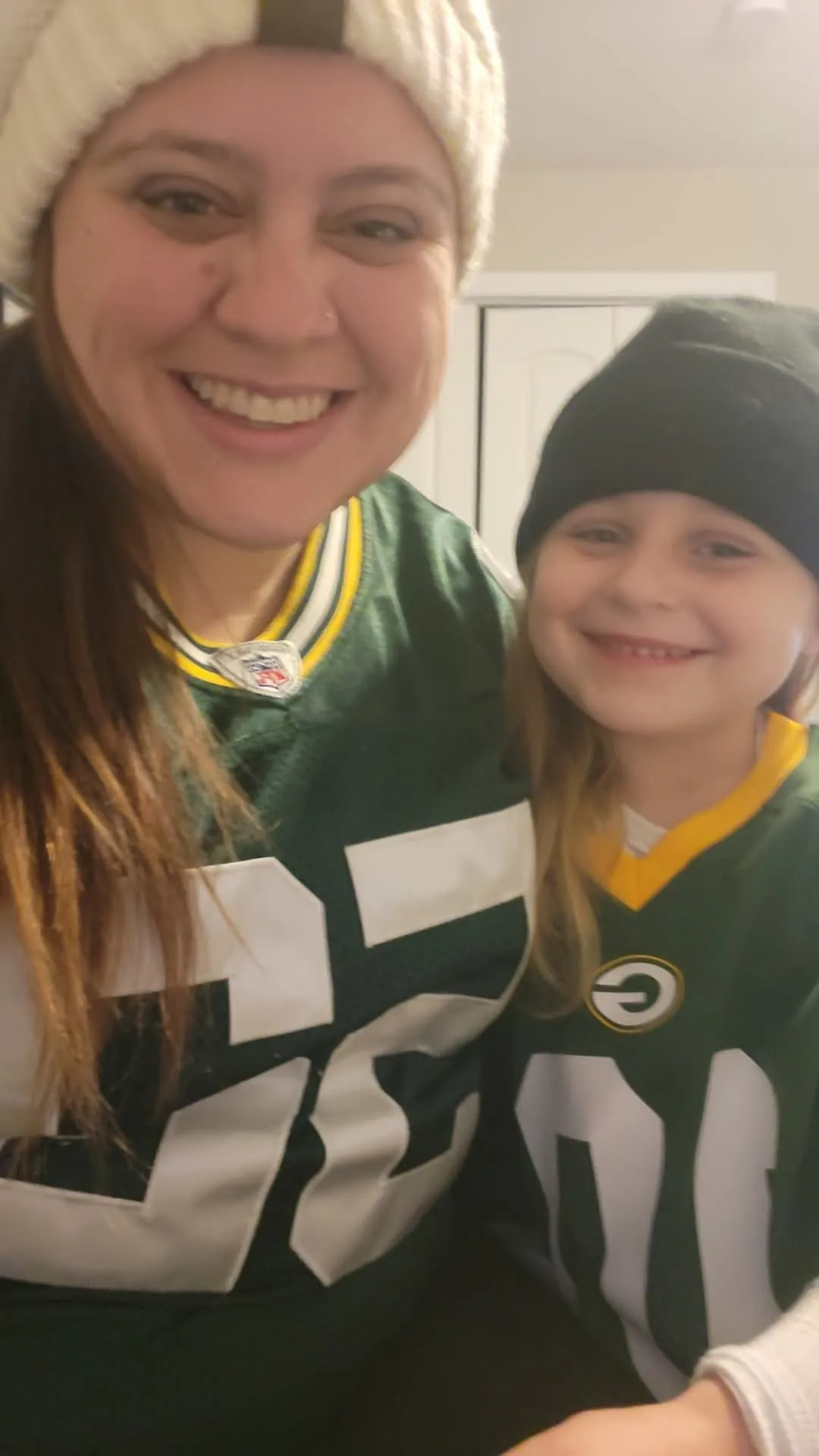 My daughter and I supporting the Green Bay Packers during Game Day